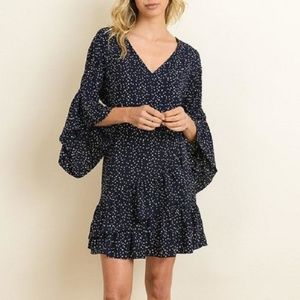 Ruffle Hem Polka Dot Faux Wrap Dress